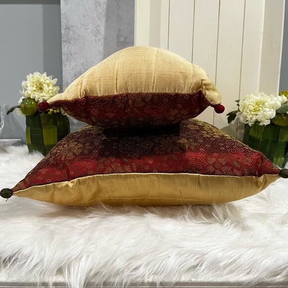 NEW Set Pier One Imports Silk Shantung Asian Floral Multi Colored Throw Pillow - Picture 8 of 16